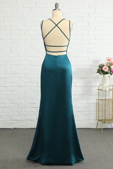 Peacock Blue Mermaid Sem Costas Longo Vestido de Baile